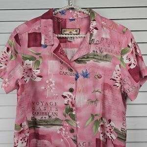Caribbean Joe Pink Floral Women's Button Down Top